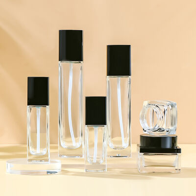 Set Botol Kosmetik Kaca yang Bisa Dikustomisasi yang Bersih dari Kebocoran untuk Kemasan Perawatan Kulit Premium