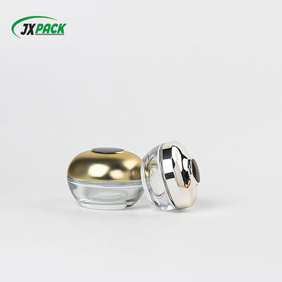 Luxury Glass Cream Jar with Electroplated Gold Lid – Leak Proof & Customizable Cosmetic Glass Jar